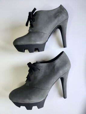Coco Linda Soft Charcoal Grey Platform Stiletto Oxford Moto Booties